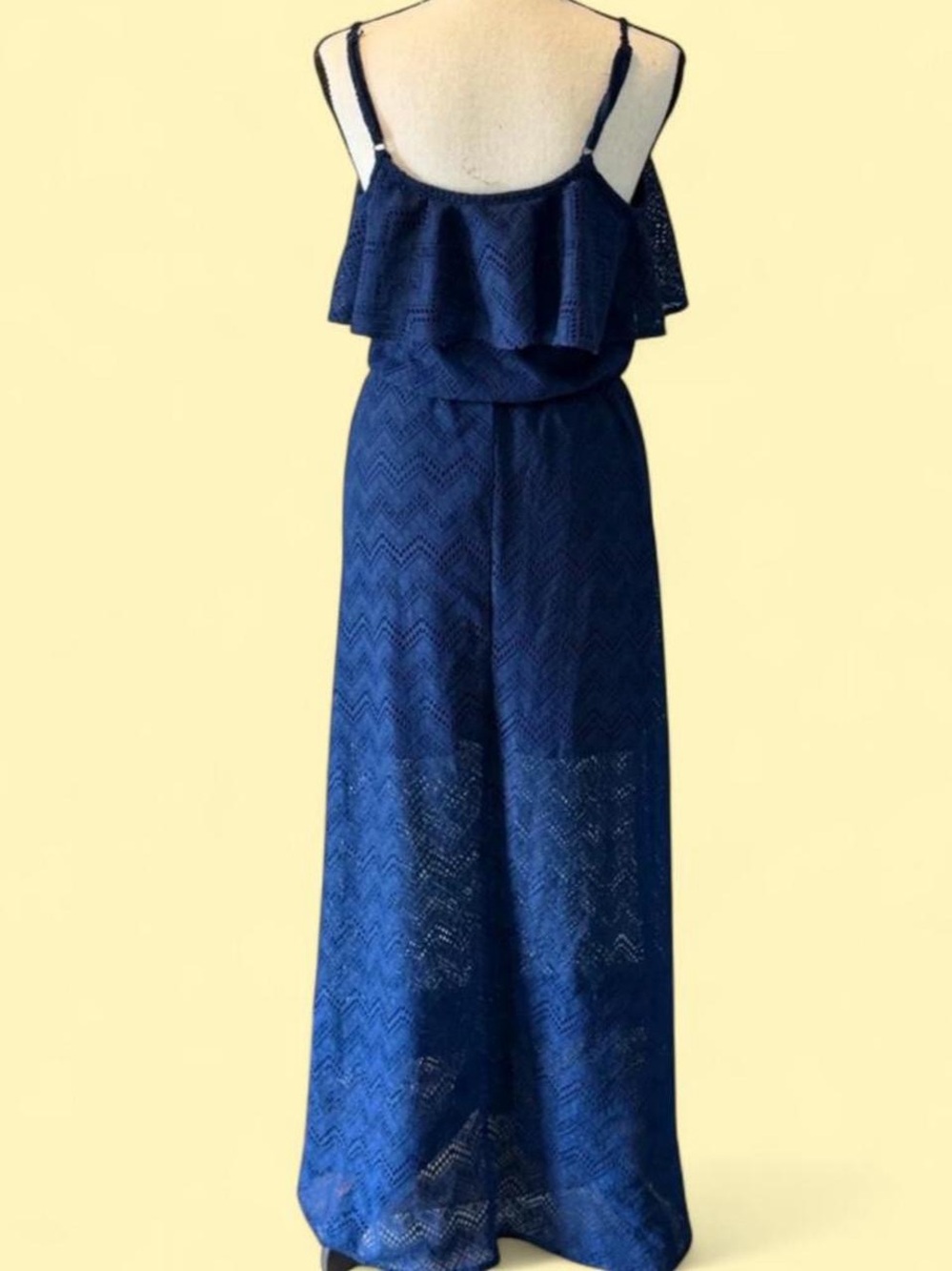 Navy Lace Long Dress with Ruffle Bodice